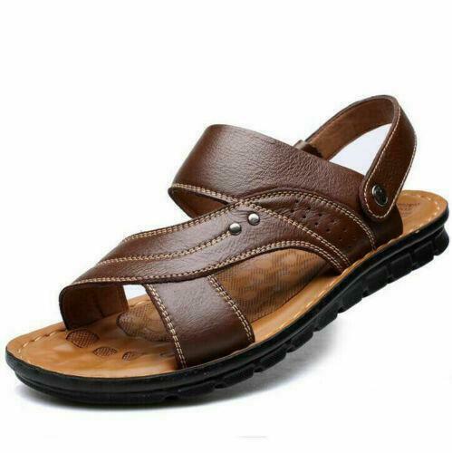 Men's Sandals Leather Beach open toe Shoes Casual Slip On Slippers - Bild 13 von 14
