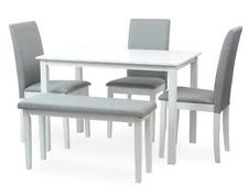 Dining Kitchen 5-pc Set Rectangular Table 3 Fallabella Chairs Bench, White Color