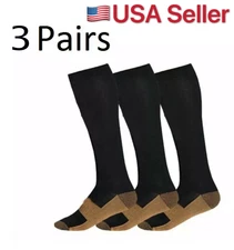 3 Pairs Copper Compression Socks 15-20mmHg Graduated Support Mens Womens S-XXL