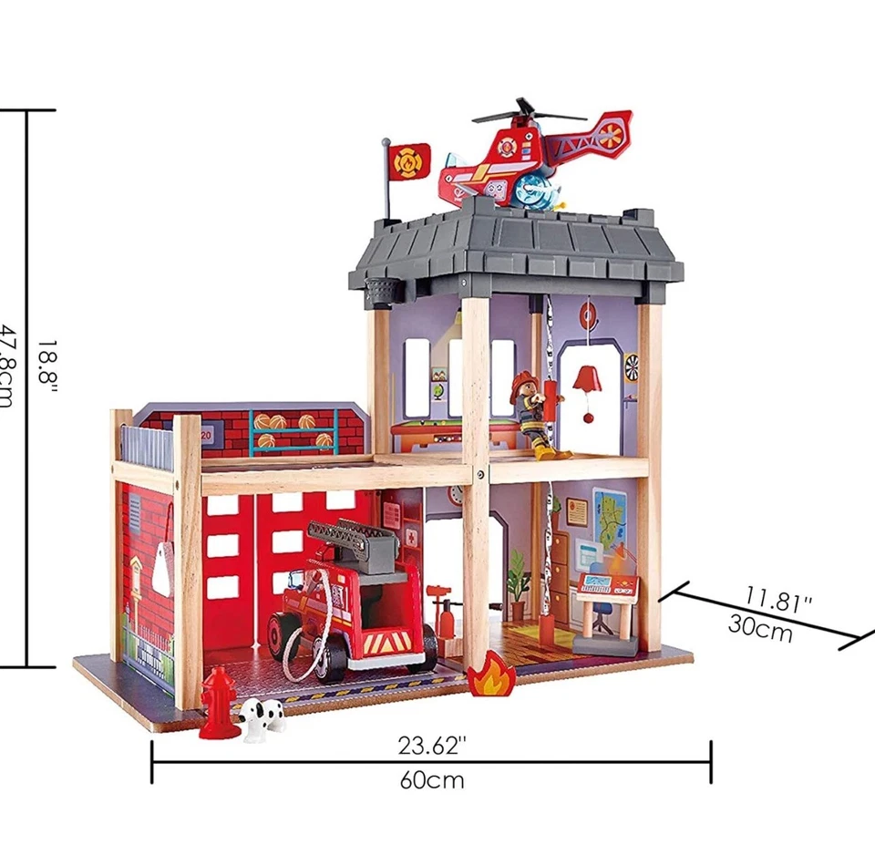 Hape - Solid Wood Fire Station Play Set  Stimulates Key Motor Skills & Play NEW - Image 3 of 4