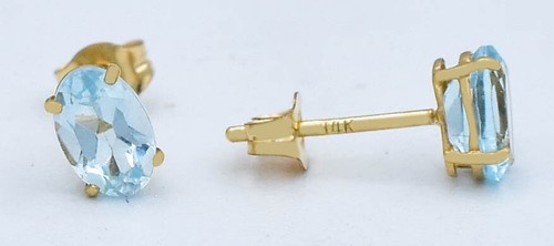 GENUINE 1.46 Cts AQUAMARINE STUD EARRINGS 14k GOLD - Free Appraisal Service
