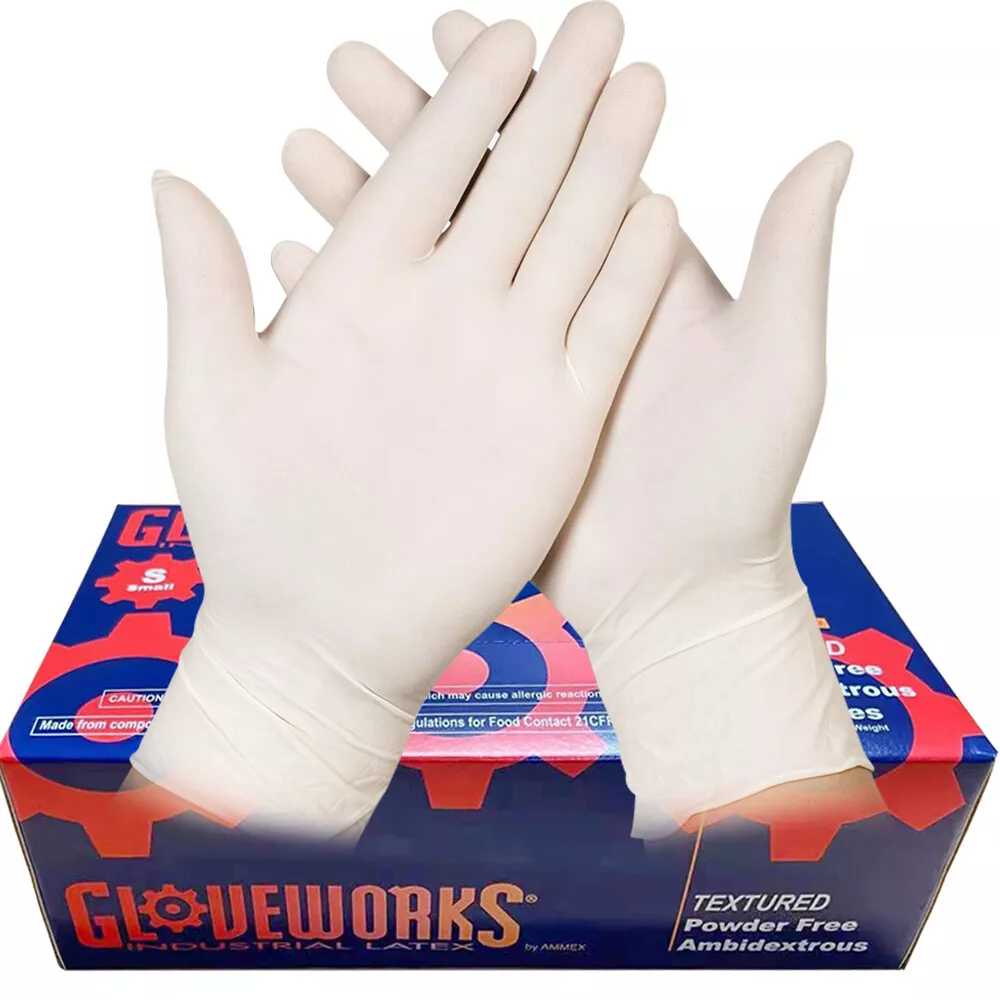 100 Pcs POWDER FREE White Latex Free Gloves by Strong Size Medium Small Large