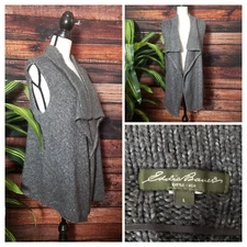 Eddie Bauer Sweater Vest Large Angora Rabbit Blend Draped Cable Knit Grey