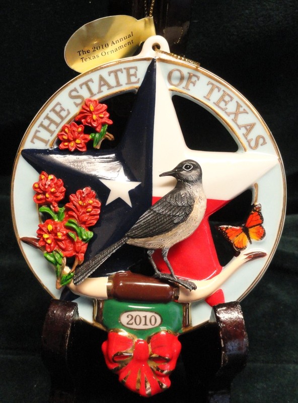 2010 Danbury Mint MOCKINGBIRD Ceramic Christmas Texas State Ornament New In Box