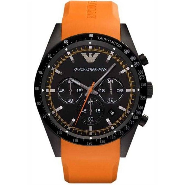 Emporio Armani Watch Mens Chronograph Orange Rubber Strap 46mm Ar5987 For Sale Online Ebay
