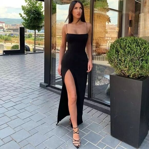 black bodycon dress with split Spaghetti Strap maxi womens M high lace prom dresses Off-the-shoulder Lace A Line Pay With:$26.00 (Silkroll Fee: $0.65) strap design and a