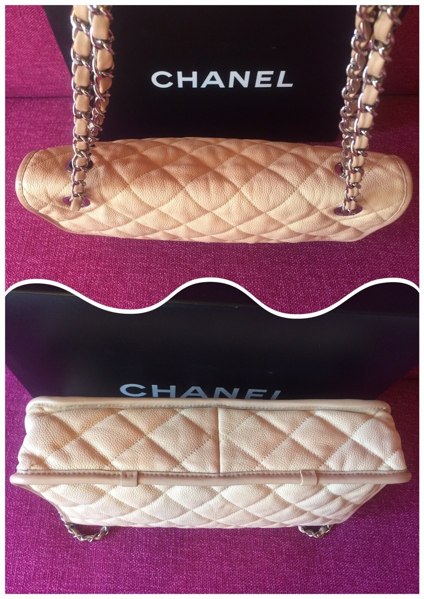 【ヴィンテージ】Rank:S☆Chanel Beige French Riviera Jumbo CHANEL Caviar Quilted Large French Riviera Flap Beige