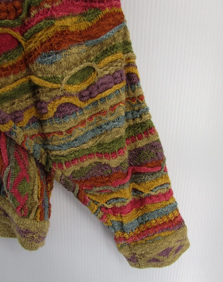 Coogi Sweater Men Large Green Linen 3D Textured Hip Hop Biggie 90s Colorful VGT - Image 3 of 4