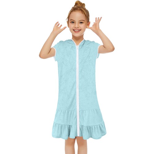 Little Girls Swim Cover Up Swimsuit Zip Up Hooded Bathrobe Absorbent Beach Dress - Picture 9 of 81