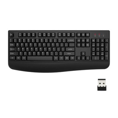 Black 2.4G Wireless Keyboard Full Size Wrist Rest For Windows Mac Desktop PC