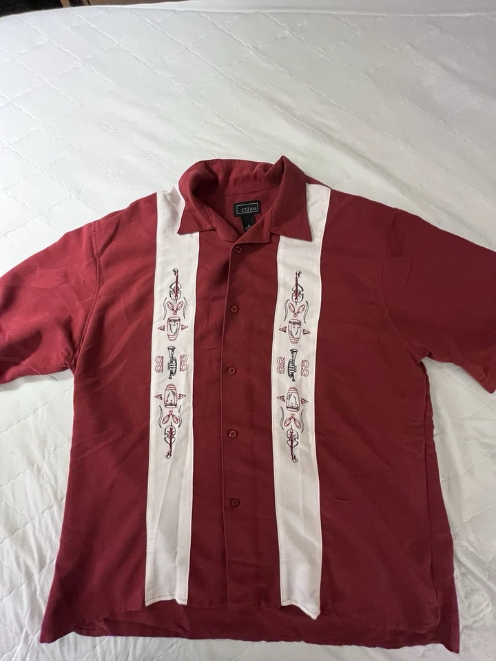 Cezani Paradise XL Red Bowling Shirt Embroider Musical Instrument  Short Sleeve - Image 2 of 4