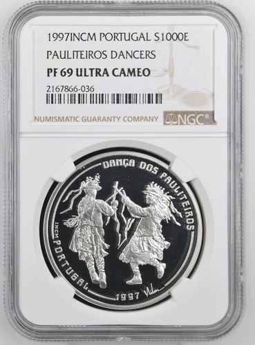 1997 PORTUGAL - NGC PF 69 UC - SILVER 1000 ESCUDOS PAULITEIROS DANCERS