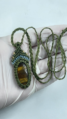 Blick Des Tigers~ Natürliche Tigerauge Handmade Boho Makramee Kristall Halskette - Video 1 von 1