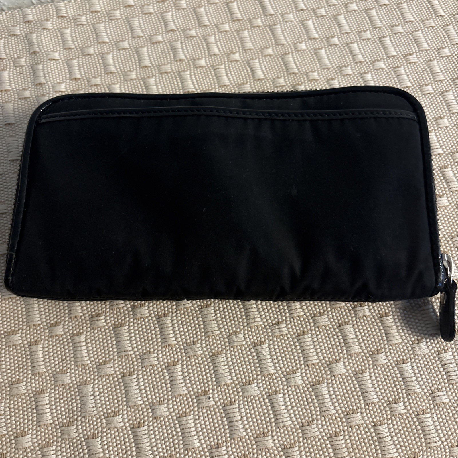Vintage Black Cloth Leather BRIGHTON Zip-Around Wallet Silver Tone Hardware