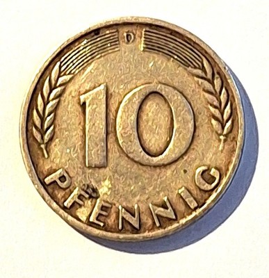 1950 D Germany Bundesrepublik Deutschland 10 Pfennig Coin - Collector's Item