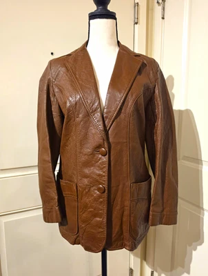 Chaqueta de Colección Schott Para Mujer Cuero Marrón Botón Frontal Forrada Bolsillo Longitud Media 12 - Imagen 1 de 4