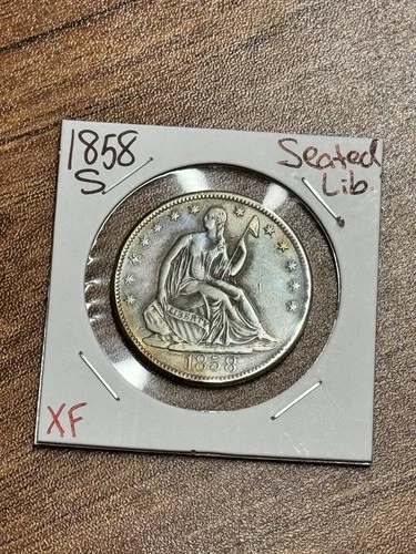 1858 S Seated Liberty Silver Half Dollar XF Extra Fine U.S. Type Coin (RawAN5)