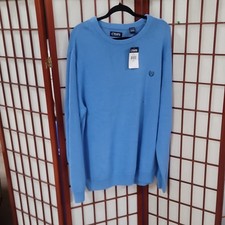 Chaps Men's Blue Cotton Knit Pullover Sweater XL Crew Neck Embroidered