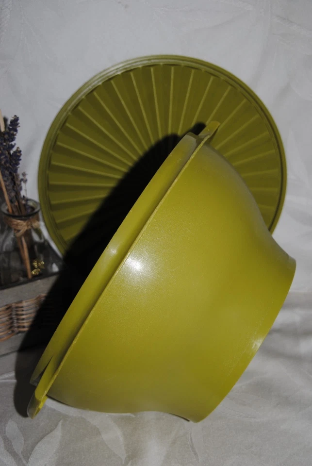 🌟TUPPERWARE Grand Saladier 4,3 L Boite Soleil Couvercle Vert Kaki Ø 25 cm - Photo 4/4
