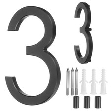 5" Solid Aluminum Floating House Numbers for Outside Address Number 3, Black 