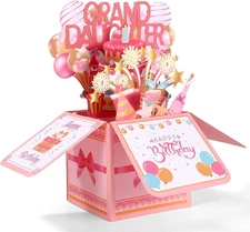 Happy Birthday Pop up Card for Granddaughter, Colorful Balloons & Fireworks 3D B