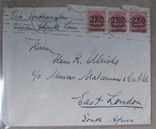 Germany 1923 Inflation Period Cover to South Africa