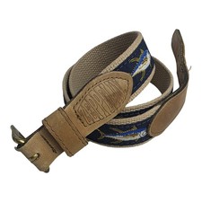 Zeppelin Canvas & Leather Yellow Fin Tuna Belt Mens 32 Blue Made in USA Fishing