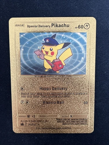 Pokemon Gold Foil Fan Art Card Special Delivery Pikachu 60HP #SWSH074