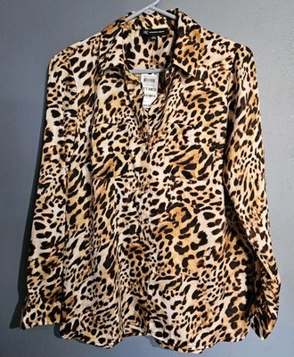 INC International Concepts Caterina Cheetah Blouse Size PM