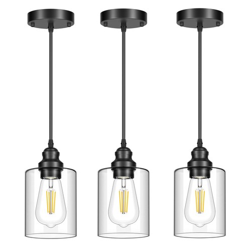 3 Pack Hanging Pendant Lighting Fixtures, Adjustable Black Hanging Ceiling La...
