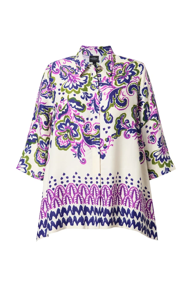 Ulla Popken Damen große Größen Bluse Paisley A Linie Hemdkragen 3 4 Arm 842829