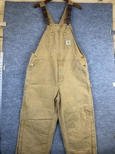 VTG Carhartt Overalls Mens 40x32 Tan Double Knee Canvas USA Insulated Bibs 0266