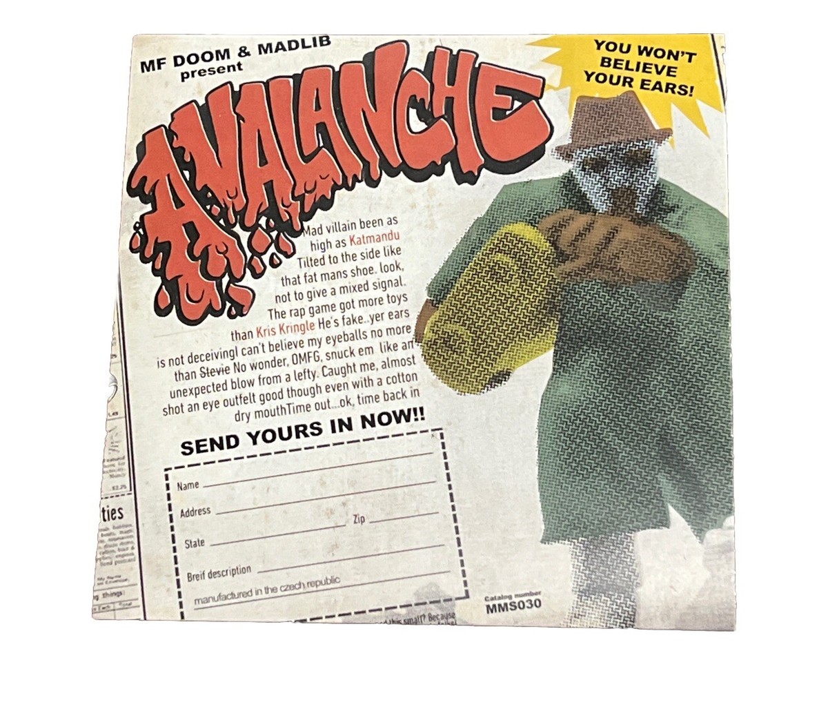 MF DOOM x Madlib 'Avalanche 7” NM/NM Collector Copy Single