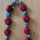 Vintage Natural Red Coral Turquoise Chunky Hand Knotted Silver Necklace 18” — photo 4