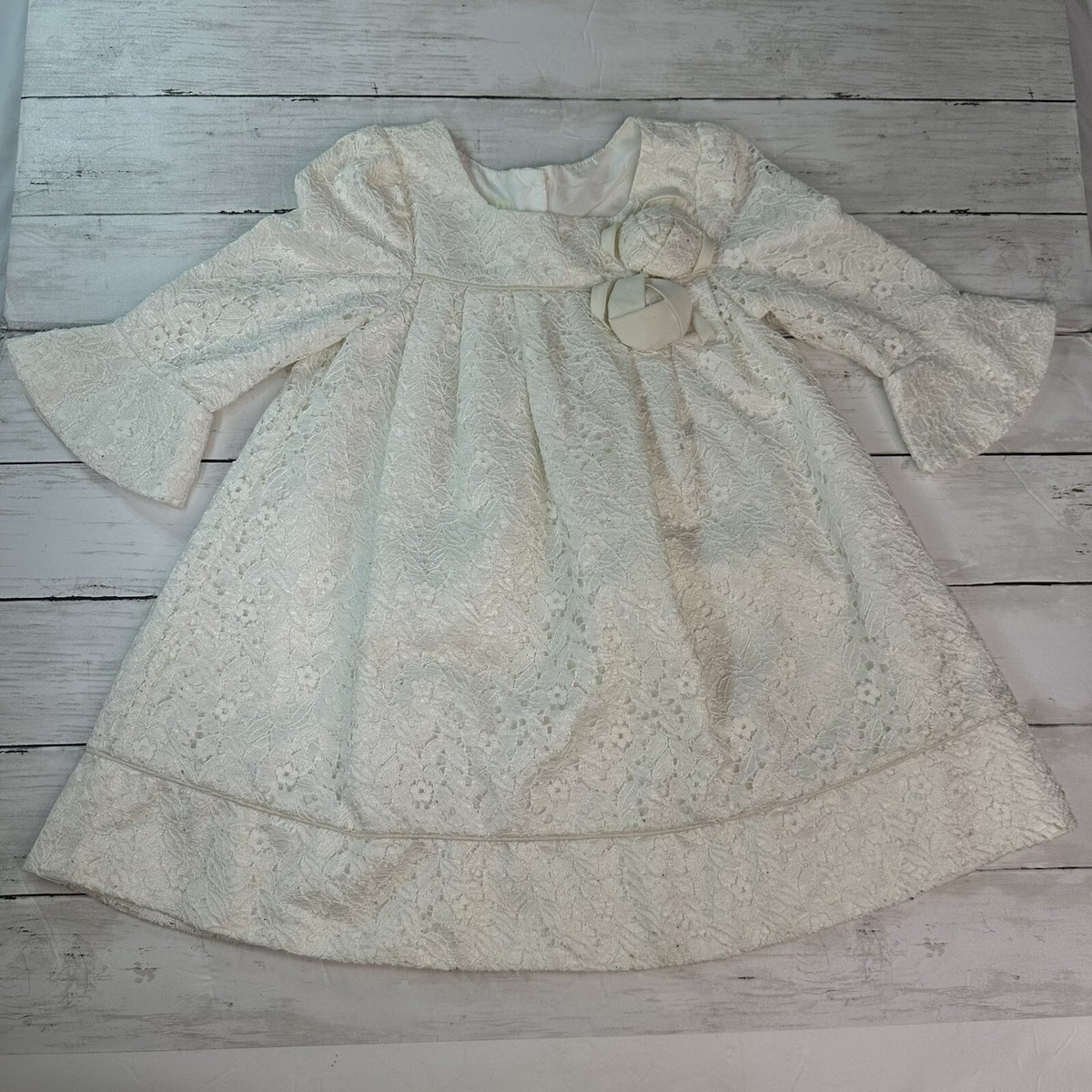 Laura Ashley Cream Ivory Lace Rosette Dress Girl Size