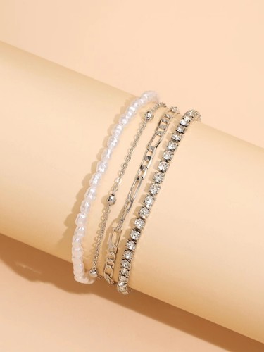 Fashion Women Ankle Chain Jewelry Anklet Bracelet Crystal Pearl Elegant Set 1650 - Picture 2 of 3