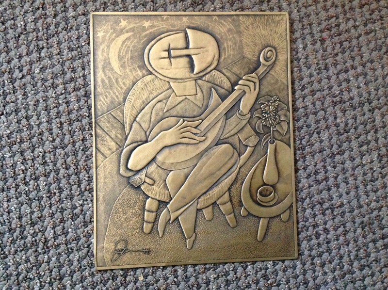 Rare Old Wendell August Hammered Heavy Solid Bronze Art Plaque "Minstrel"~Music