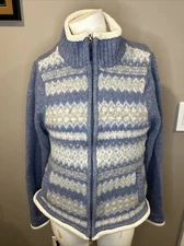 LL Bean Blue Granny-core Sweater Jacket Wool-Lined Small Velvet Zip Up