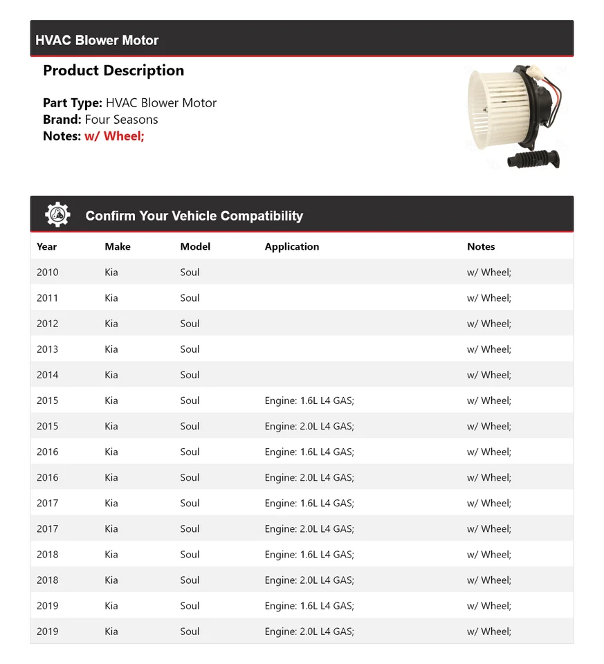 Motor soplador de climatización para Kia Soul 2010-2019 4 estaciones 2011 2012 2013 2014 2015 2016 Foto 2 de 4