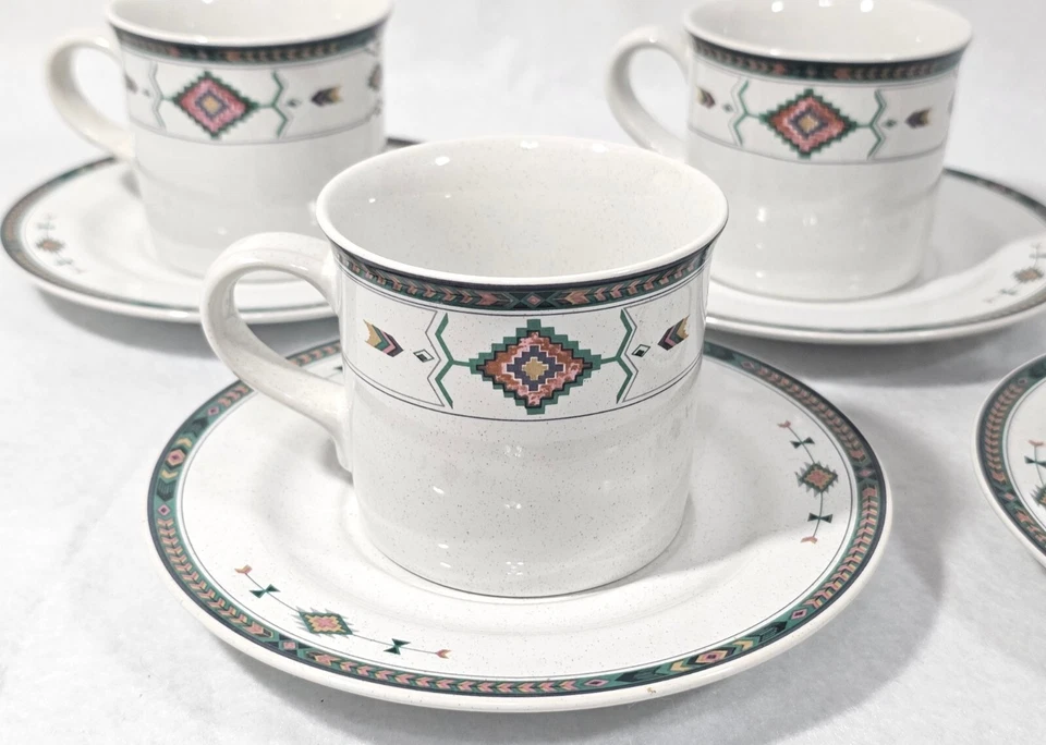 Set of 4 Studio Nova ADIRONDACK 3" Flat Cup Mug and Saucer Set Tea Coffee VGUC Foto 3 de 4