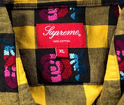 SS19 SUPREME ROSE BUFFALO PLAID BUTTON UP SHIRT YELLOW SZ XL