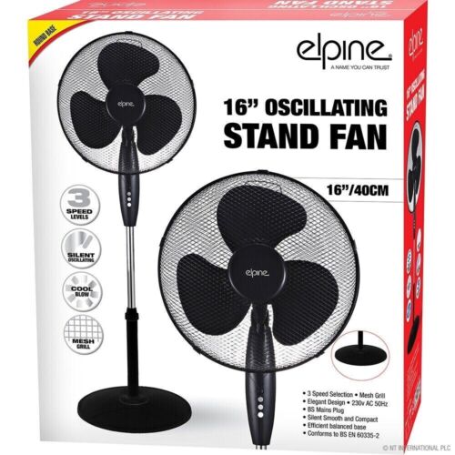 16" OSCILLATING STAND FAN INDOOR ROUND BASE 3 SPEED LEVELS GRILL SUMMER BLACK - Picture 1 of 3