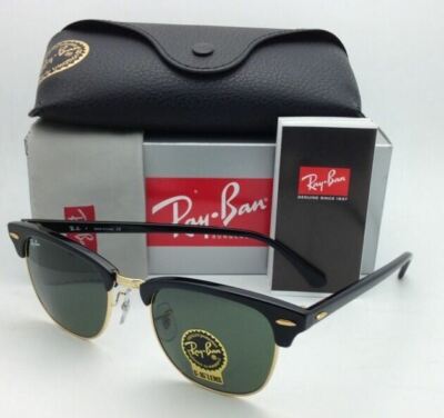 New CLUBMASTER Ray-Ban Sunglasses RB 3016 W0365 51-21 Black & Gold