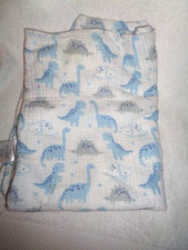 Dinosaur Blanket Blue Gray White Large 36"x44" cotton 2019 Baby Muslin Co RARE