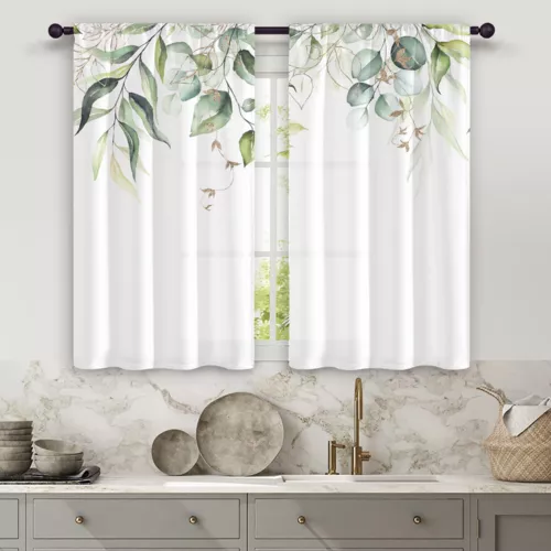 2X Rod Pocket Floral Blackout Valance Kitchen Waterproof Window Curtains Drapes - Picture 4 of 54