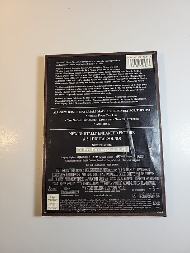 Schindlers List (DVD, 2004, Full Frame, Digipak Packaging Edition