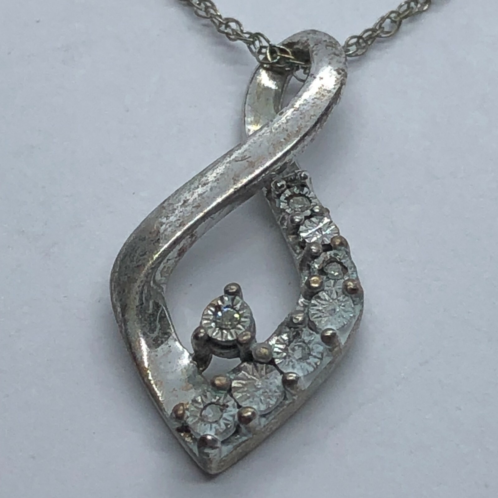 Sterling Silver & Diamond Chip DJG Signed Vintage Pendant on 925 Chain ...
