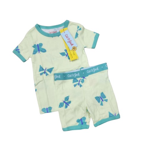 2 Pc Cat Jack Girls Summer Pajamas Pajama Shorts Set Yellow Butterfly Size 4 XS - Picture 2 of 4