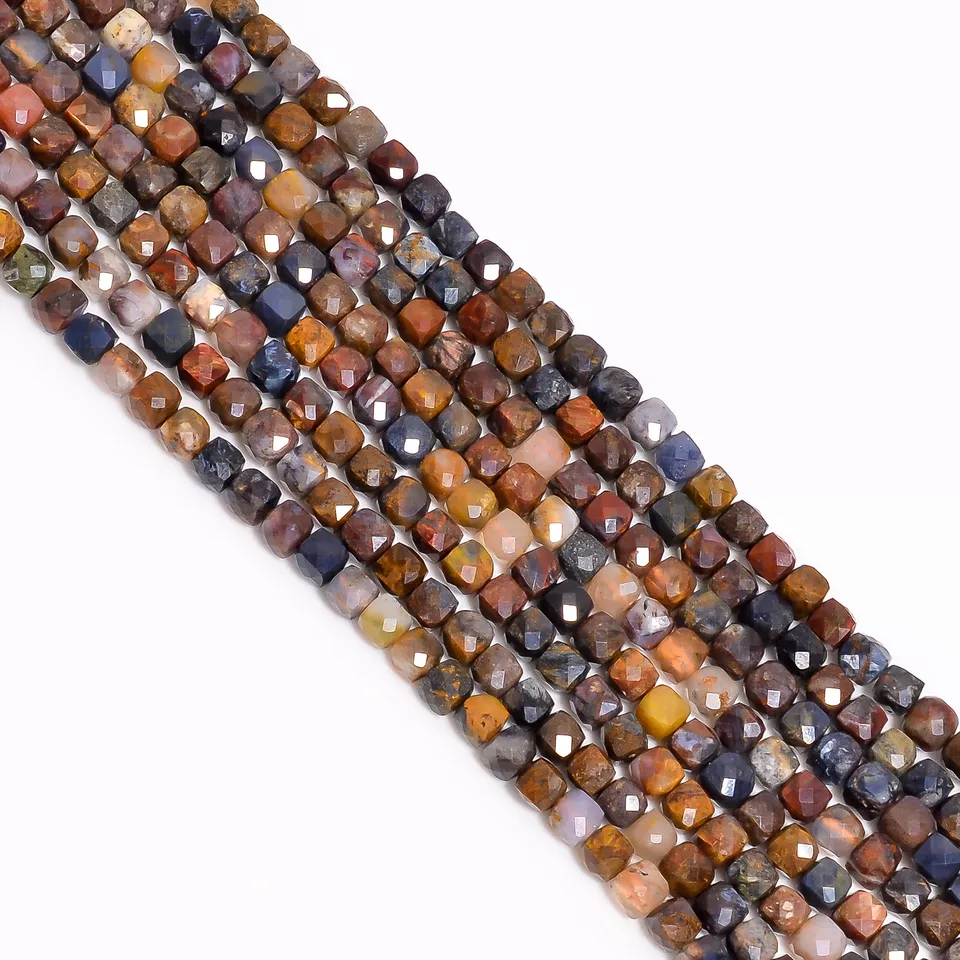 100% Natural Pietersite Gemstone Box Shape Faceted Beads 4X4 mm Strand 8" EB-529 - Image 2 of 2