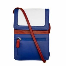 NEW iLI NEW YORK NAUTICAL BLUE WHITE SMARTPHONE CROSSBODY RFID BLOCKING LEATHER